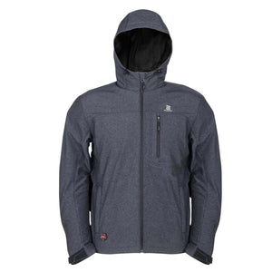 Mobile Warming dark grey hooded softshell jacket with front zipper and chest pocket