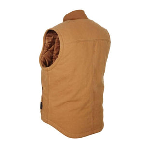 Back view of a tan Mobile Warming quilted vest