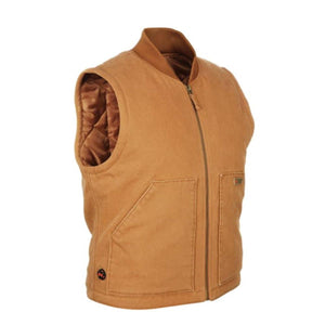 Mobile Warming tan canvas work vest with front zipper and two pockets