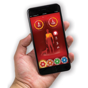 Mobile Warming smartphone app interface showing temperature and battery status