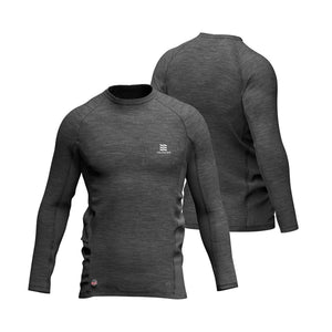 Fieldsheer charcoal grey long sleeve compression shirt with power button