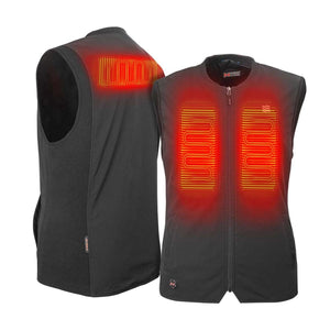 Mobile Warming black heated vest showing front and back heating elements