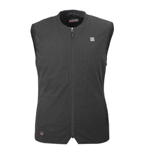 Mobile Warming black sleeveless heated vest with front zipper and brand logo