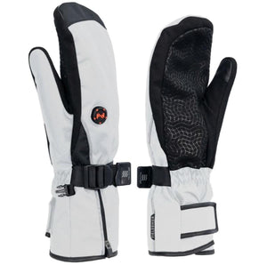 Mobile Warming grey and black heated mittens with adjustable wrist straps