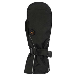 Mobile Warming black heated mitten with adjustable wrist strap and power button