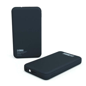 Two black Mobile Warming portable power banks showing front and side profiles