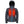 Dark grey hooded heated jacket with blue zipper and glowing red heating elements on the chest