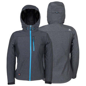 Fieldsheer charcoal grey hooded softshell jacket with bright blue zippers