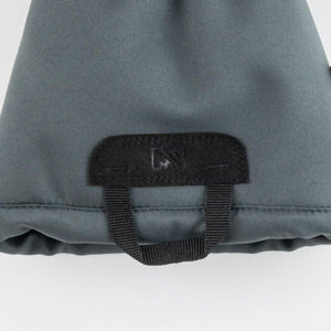 Mobile Warming grey fabric cuff with black pull tab and branded patch