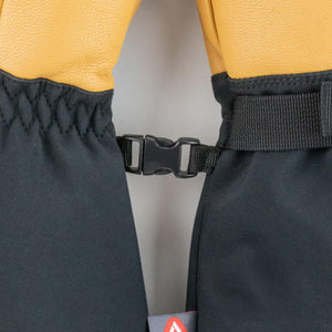 Mobile Warming glove pair connected by a black plastic side release buckle