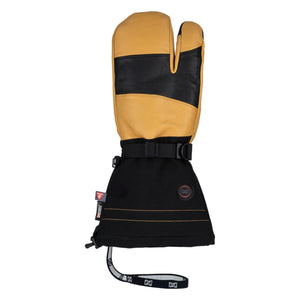 Mobile Warming tan and black leather heated mitten with wrist strap