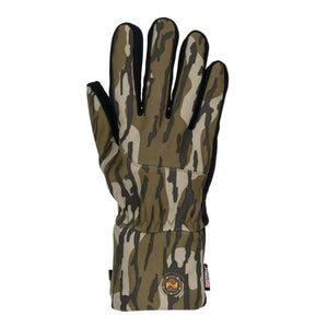 Mobile Warming camouflage glove with black trim and brand logo on wrist