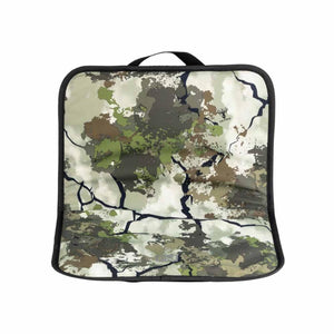 Mobile Warming camo print heated seat cushion with black trim and carry handle