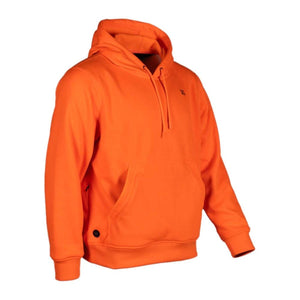 Mobile Warming orange hooded sweatshirt with front kangaroo pocket and drawstring