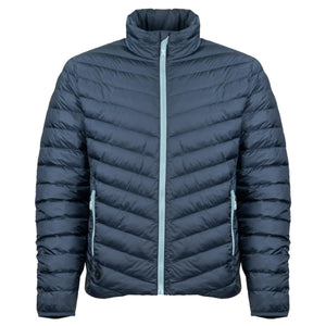Mobile Warming blue quilted puffer jacket with light blue zipper and side pockets