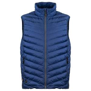 Mobile Warming blue quilted puffer vest with front zipper closure