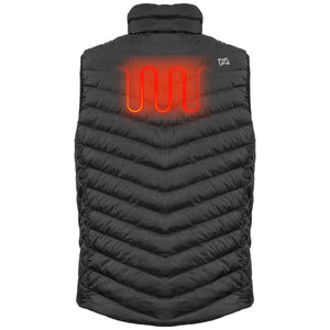 Mobile Warming black quilted vest showing back heating element