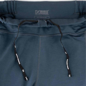 Mobile Warming blue pants waistband with drawstring and branded aglets