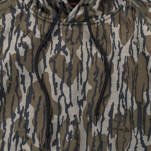 Mobile Warming hoodie in Mossy Oak Bottomland camouflage pattern with black drawstring