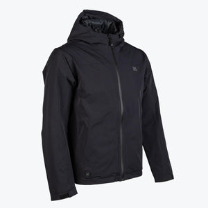 Mobile Warming black hooded heated jacket with front zipper and power button