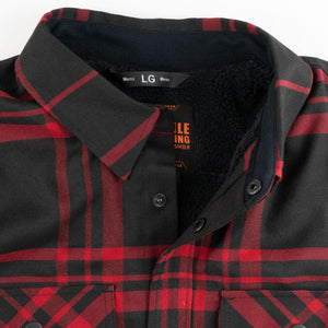 Mobile Warming red and black plaid flannel shirt with black fleece lining