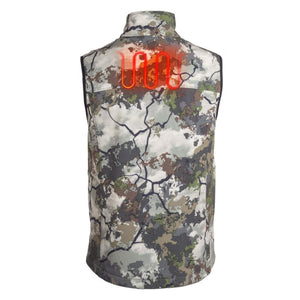 Mobile Warming heated camo vest showing back heating element