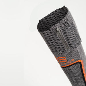 Mobile Warming grey heated sock cuff with integrated battery pocket zipper