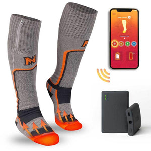 Mobile Warming heated socks with smartphone app control and battery packs