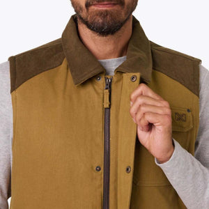 Mobile Warming tan vest with corduroy collar and zipper closure