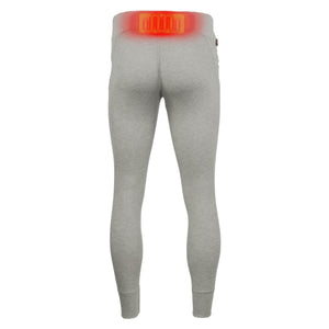 Mobile Warming grey heated leggings with red heating element visible at the lower back