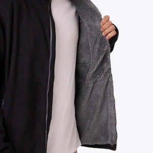 Mobile Warming black fleece jacket with grey faux fur lining