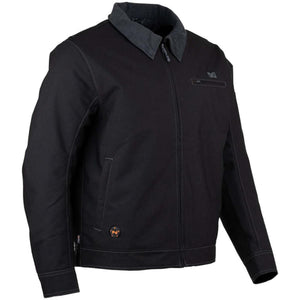 Mobile Warming black work jacket with corduroy collar and front zipper