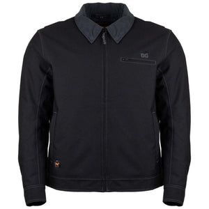 Mobile Warming black jacket with corduroy collar and front zipper