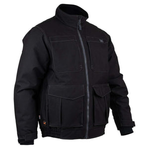 Mobile Warming black work jacket with front zipper and multiple utility pockets