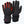 Mobile Warming black heated gloves with red interior lining and power button on cuff