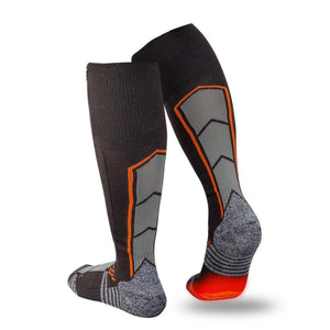 Mobile Warming black knee high socks with grey and orange accents