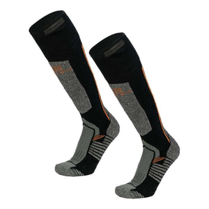 Mobile Warming black and grey heated socks with orange accents