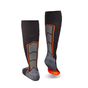 Mobile Warming black and grey heated socks with orange trim
