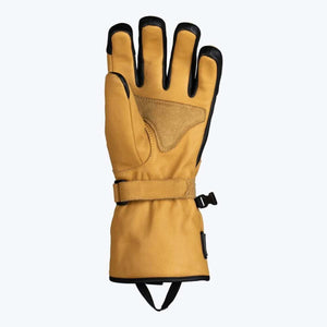Mobile Warming tan leather glove with black trim and adjustable wrist strap