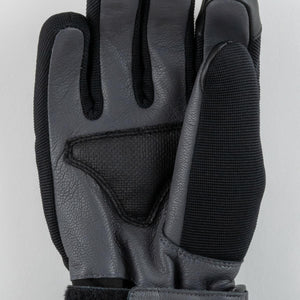 Mobile Warming black and grey leather motorcycle glove palm detail