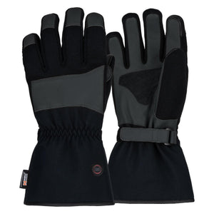 Mobile Warming black heated gloves with adjustable wrist strap and power button