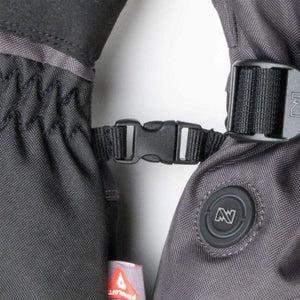 Mobile Warming glove buckle and power button detail