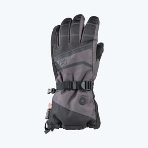 Mobile Warming black and grey heated glove with adjustable wrist strap and power button