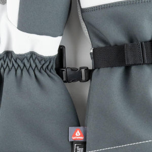 Mobile Warming grey winter gloves with black buckle connector and Primaloft tag