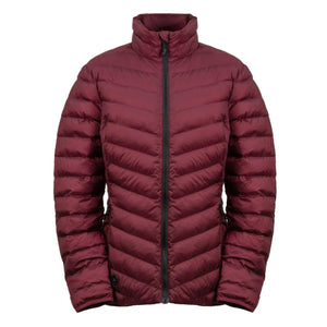 Mobile Warming burgundy quilted puffer jacket with high collar and front zipper