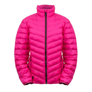 Mobile Warming bright pink quilted puffer jacket with a black front zipper