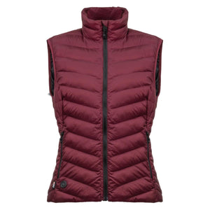 Mobile Warming women's burgundy quilted heated vest with a high collar and front zipper