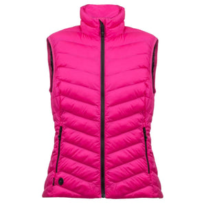 Mobile Warming pink quilted heated vest with black front zipper and side pockets