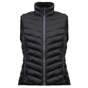Mobile Warming black quilted puffer vest with front zipper and high collar
