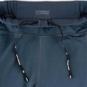 Mobile Warming blue pants waistband with drawstring and branded aglets